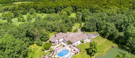 Aerial View Private-Luxury 31 Acre Estate.
Catskills Mountains in background.