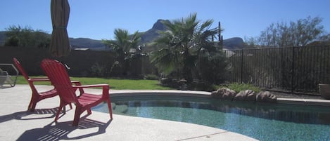 Pebble Tech pool with beautiful views of the Tucson Mountains.