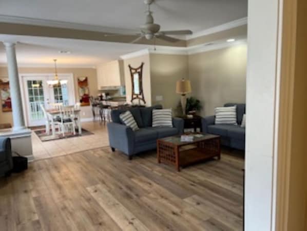 Large open living and dining area