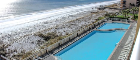 Beautiful view of ocean and pool from 5th floor deck!