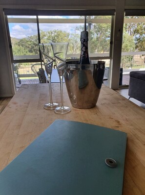 Bubbles on arrival and house guidelines.