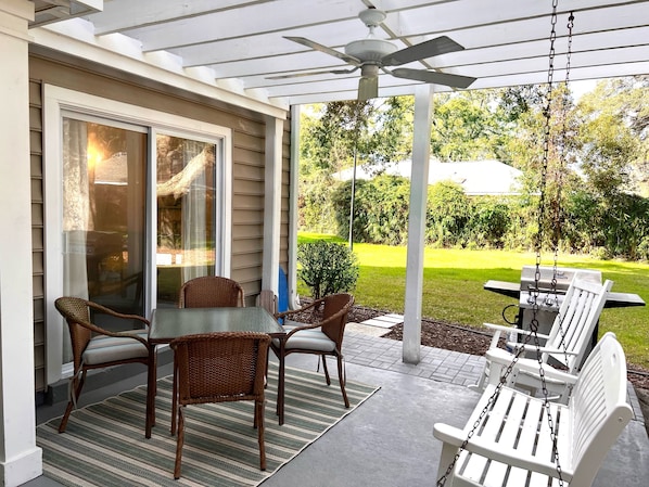 Grill and dine on the patio with private views