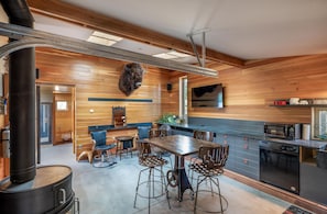 Living Area with Wood Burning Stove
(We've added a cowhide sofa)