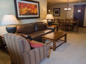 Main family room, fireplace and flat screen TV not shown. 
Photo courtesy of GL.