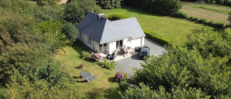 Vue aérienne, maison de plain-pied