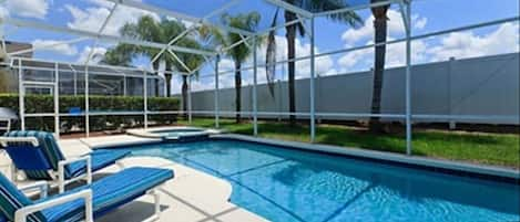 View of Pool & Spa. Fence and shrubs give lots of privacy!