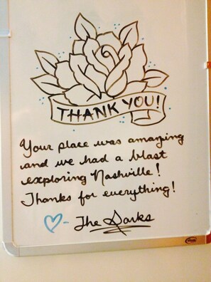 Sweet note from very talented guests