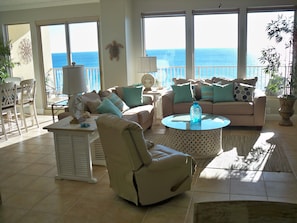 Living area has great views and a recliner!