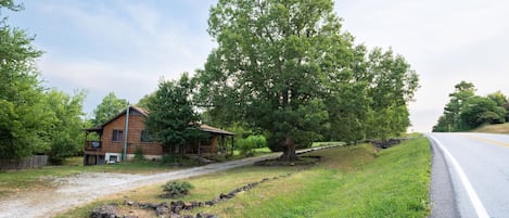 Front view of house, entering driveway