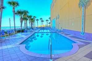 Pool area features plenty of lounge seating