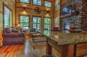 living room and island