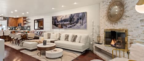 Lovely living area with gas fireplace