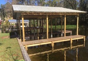 Close up of fishing piers and lake front bulkhead