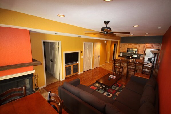 The living room is inviting, open, and has everything you need!