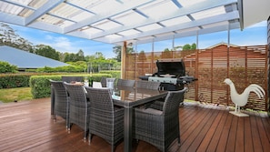 BBQ, Covered Outdoor Area, Outdoor deck, outdoor dining seating