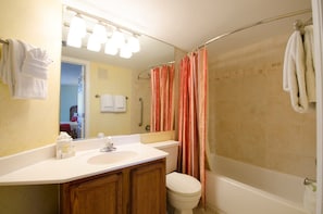 Get ready for your day in this bathroom.