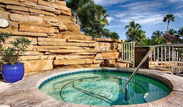 Enjoy the shared outdoor hot tub at the resort.