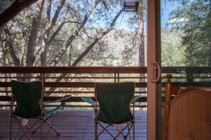 Sliding glass doors onto deck.