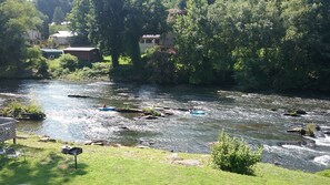 Kayaking behind cabin
