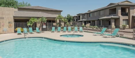 Community pool, hot tub, BBQ and fitness center