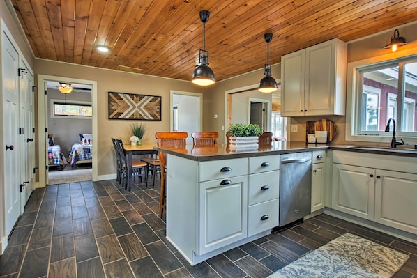 The kitchen comes fully equipped a this 2-bedroom, 2-bathroom retreat.