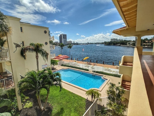 Community pool view that over looks the inter-coastal