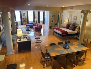 This gives you the feel of the 2,400 sq ft loft, as seen by the terrace stairs. 