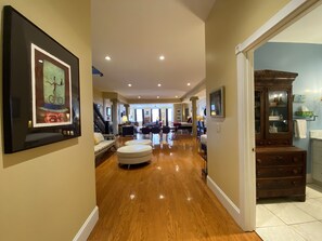 A view of the main loft space from the outside the kitchen area. 