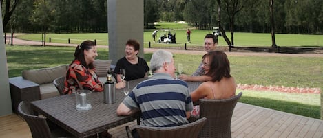 BBQ deck overlooking the fairway towards the 2nd green