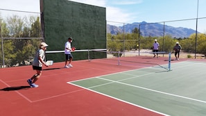 Two lined Pickleball courts on each end of the tennis court. PB equip. provided. 
