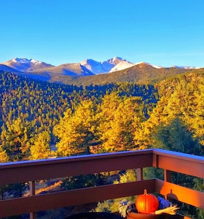 Longs Peak & Rocky Mountain National Park autumn view from cabin deck! 