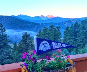 Longs Peak & Rocky Mountain National Park summertime view from cabin deck! 