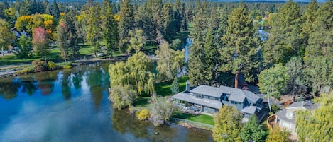 Riverfront home is directly on Mirror Pond across from Drake Park & Old Bend