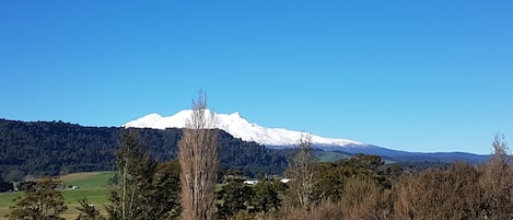 View of Mt Ruapehu from deck, living room & kitchen