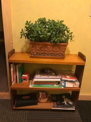 An assortment of books, magazine, games and, of course, Canasta cards!