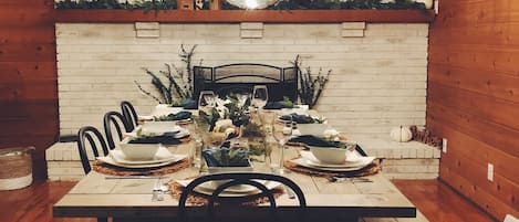 Large dining room can comfortably sit up to 10