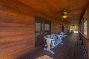 Glider and chairs on other side of front door.  New outside lights and fans 3/16
