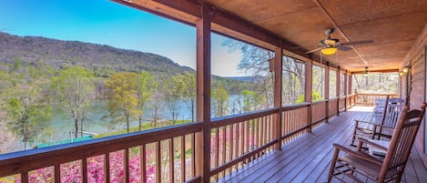 Spring view as you enter wrap around porch looking over TN river in Gorge.