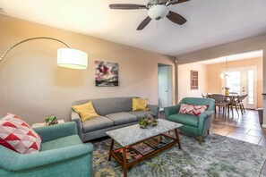 Kick back in the living room with Mid-Century West Elm furniture