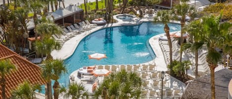 The resort's super-heated pool and swim-up bar is open year round.