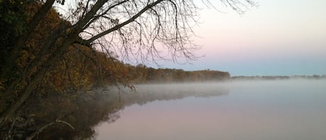 Lake shore. Guests are welcome to sit on dock and enjoy sunset/sunrise. 