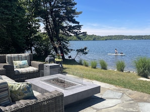 Propane fire-pit for cool nights. Daytime view. 