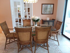 Ample family Dining space indoors or if you prefer, outdoors on the Pool Deck.