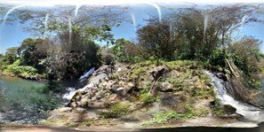 Panorama of swim areas with waterfalls