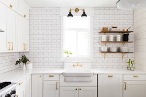 Large farm sink in kitchen