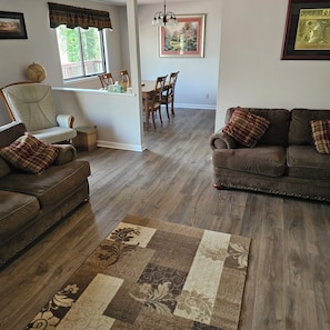 Living room looking into dining area