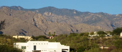 Casa Blanca in the Catalina Foothills Sonoran Desert - city and mountain views.