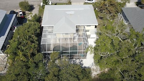 Ariel view of the back of the house.
