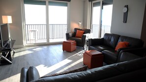 Main living area with west and north views of the gulf and beach