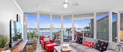 Floor to ceiling windows with a GREAT view of the Lagoon.